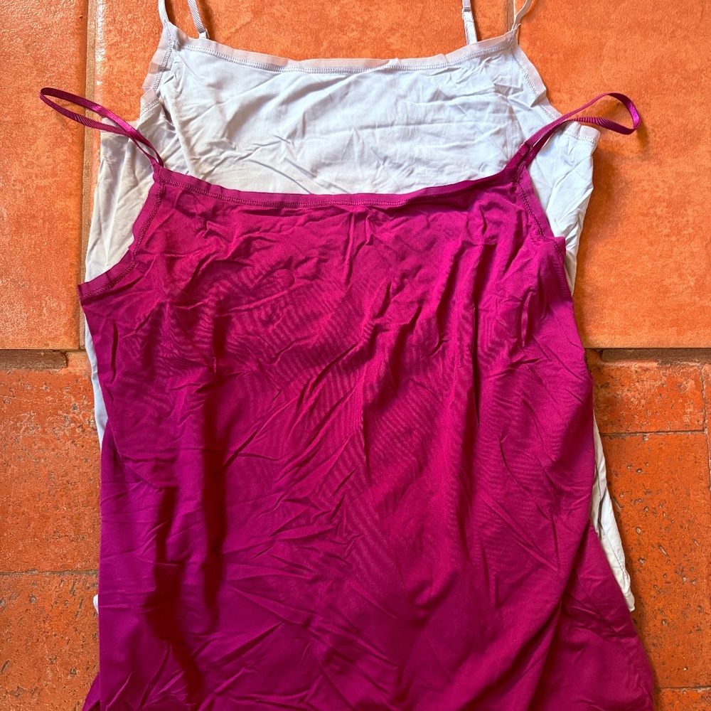 Ann Taylor XL Camisole Tank Tops Set of 2 Magenta & Light Gray Stretch